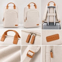 Sac à dos pour ordinateur portable, sac à dos d'affaires pour ordinateur portable, beige, avec pochette rembourrée pour ordinateur portable, poche avant zippée, pochette pour trolley, pour le bureau et les voyages