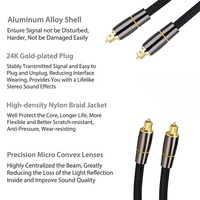 Câble audio optique tressé haut de gamme plaqué or Toslink coaxial, connecteurs mâle-mâle, fibre tissée noire pour projecteur
