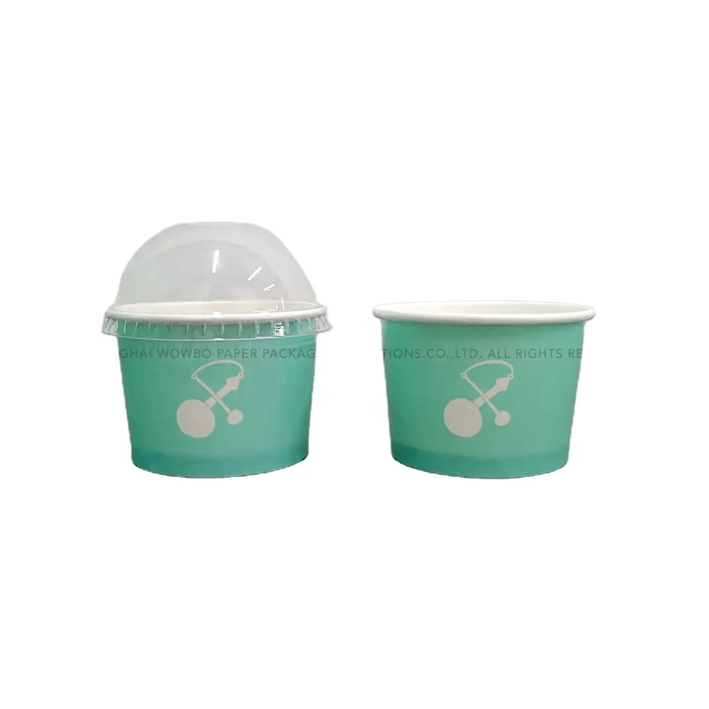 2024 Novo produto listagem eco-friendly personalizado design bonito hortelã verde impresso sorvete doce tigela de papel pastelaria com tampa cúpula