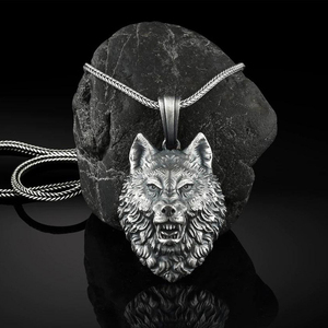 Collier pendentif tête de loup <span class=keywords><strong>en</strong></span> hématite ronde <span class=keywords><strong>en</strong></span> étain de style hip-hop <span class=keywords><strong>en</strong></span> gros OEM Blues <span class=keywords><strong>pour</strong></span> hommes et femmes - Product Image 4