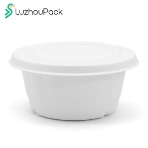 Compostable 12oz- 32oz sugarcane bagasse pulp bowls square round oval biodegradable disposable bowl with lid