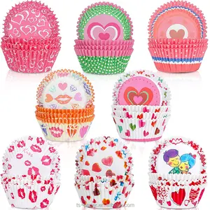 Custom Wegwerp Valentijnsdag Muffin Cup Afdrukken Bakpapier Cupcake Hoge Kwaliteit Cupcake Dienblad Papier Cup Cakedoosjes