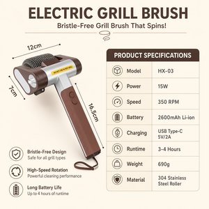 New Arrival Rechargeable Rolling Basting Brush Stainless Steel LED Light Food Grade No Bristle Household Use Easily Cleaned Tool - Product Image 6
