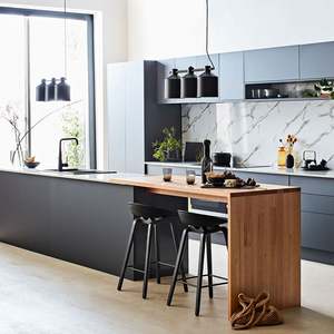 Meuble de cuisine moderne en placage de bois/mélamine, design en ligne unique, îlot de luxe, bar, ensemble complet de meubles, appartement - Product Image 5