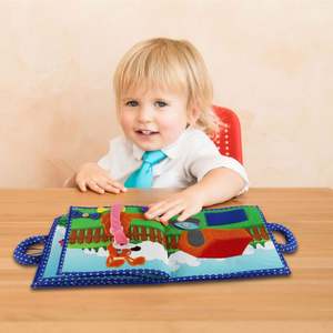 Emballage personnalisé Jouets sensoriels pour bébés Chiens mignons en tissu froissé Couvertures en tissu Livres en tissu avec pieds en feutre Design de dessin animé <span class=keywords><strong>Livre</strong></span> d'histoires - Product Image 6