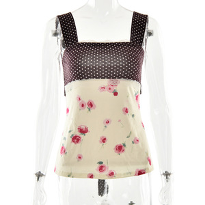 Top sans bretelles à imprimé pois de style européen et américain pour femme, coupe ajustée, dos nu, bretelles spaghetti, décontracté, à porter au quotidien - Product Image 5