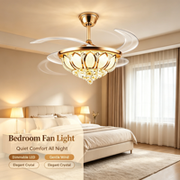 Ventilateur de plafond LED silencieux et dimmable Lotus Crystal Gold avec télécommande, rétractable, pour intérieur