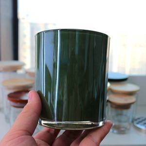 FENGJUN Pots à bougies de luxe en verre avec couvercle, surface irisée noir foncé et vert brillant - Product Image 2