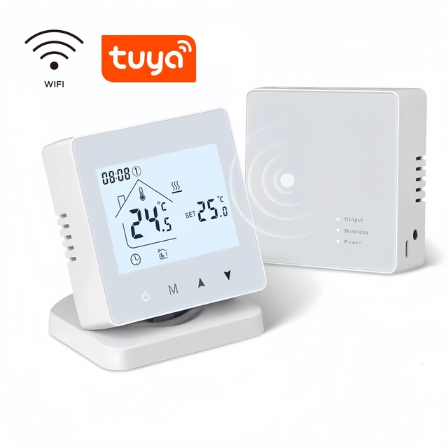 SLS Tuya Smart WiFi Thermostat for Gas Boiler Home Garage Hotel Use Battery/USB Powered 240V RF Signal Life App Control