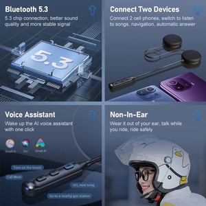 Auriculares para Casco Y1 con Control por Voz, Unidad de Altavoz de 30 mm, Auriculares Bluetooth para Motocicleta con Altavoz de Volumen Máximo - Product Image 2