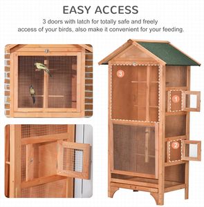 Orange Wooden Outdoor <strong>Bird</strong> <strong>Cage</strong>: Large <strong>Cage</strong> For Finches, Parakeet With 4 Perches &amp; Removable Bottom Tray - Product Image 4