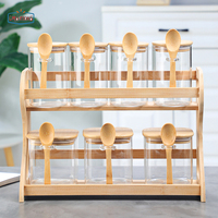 Ensemble de contenants de rangement de cuisine en verre à 2 niveaux avec support en bambou, 7 pièces