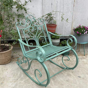 Vintage Distressed Iron Single Rocking Chair Outdoor Leisure <strong>Recliner</strong> Backrest Chair Balcony Courtyard Terrace <strong>Garden</strong> <strong>Furniture</strong> - Product Image 1
