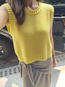 Quality Yellow Textured Knit Vest for Street Outing Daily Shopping High Elasticity Sleeveless Stylish Knitted <strong>Jumper</strong> - Product Image 4