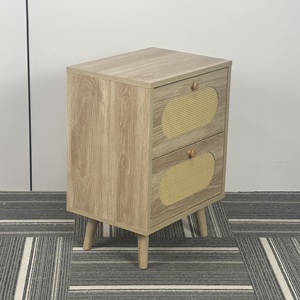 Table de chevet en rotin avec <span class=keywords><strong>2</strong></span> tiroirs, couleur chêne, table de chambre en bois, table d'appoint, décoration moderne pour appartement et salon - Product Image 3