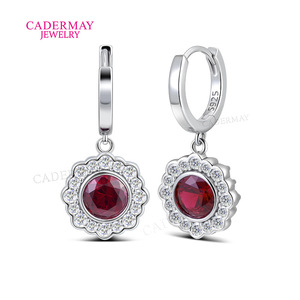 Cadermay Floral Drop Earrings 925 Sterling Silver Ruby Moissanite Everyday Wear - Product Image 3
