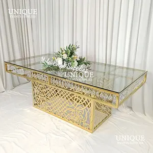 זכוכית זהב נירוסטה עם קריסטל יוקרה בסגנון אחרון לחתונה משומש שולחן אוכל ריהוט חדר אוכל