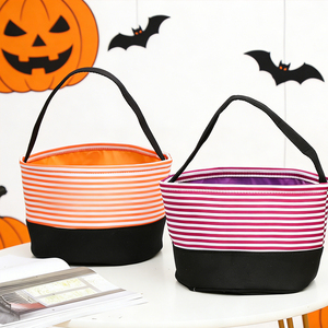 Seau d'Halloween en toile rayée personnalisé en gros, panier à bonbons réutilisable pour enfants - Product Image 1
