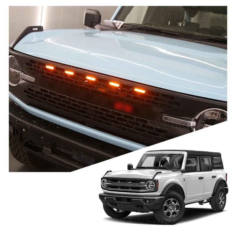 2021 2022 2023 Car exterior accessories Front Bumper Grille yellow light yellow Raptor led lights For Ford Bronco 2/4 Door