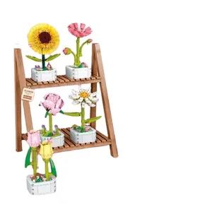 Penjualan terlaris tanaman pot bata simulasi pot bunga asli pot rakitan Model Moc blok bangunan mainan untuk anak-anak legoing