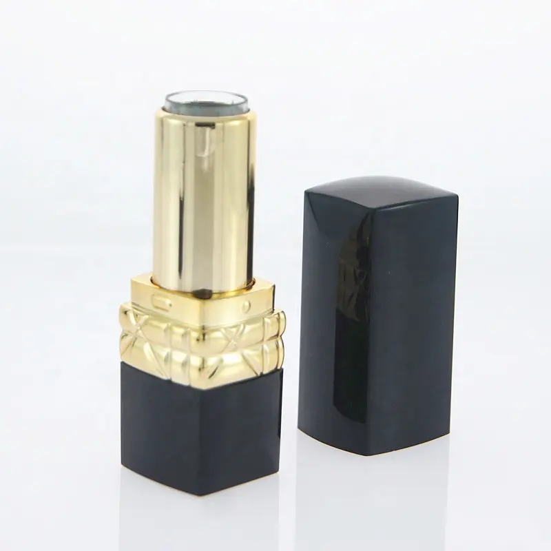 Tabung lipstik hitam dan emas kustom cangkang lipstik kosong untuk cetakan plastik injeksi kosmetik