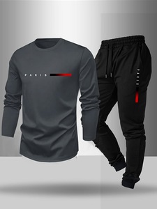 2pcs người đàn ông của trang phục giản dị mỏng dài tay áo T-shirt và dây rút eo quần thiết lập với thư in phù hợp cho giải trí ngoài trời - Product Image 5