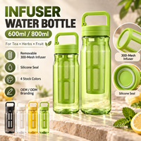 Bouteille d'eau infuseur de fruits en gros de 600 ml et 800 ml avec poignée de transport, joint en silicone et filtre amovible