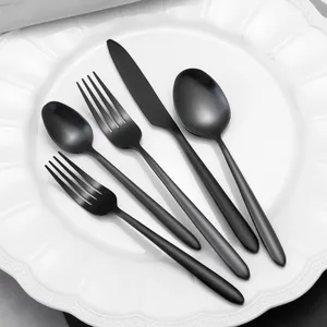 Bulk Matte Black Soup Spoon Fork And Knife Silverware Stainless Steel Cutlery Wedding Flatware Set