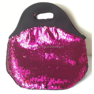 Sparkly Girls Flip paillettes borsa da pranzo isolata in Neoprene da rosa a argento - Product Image 2