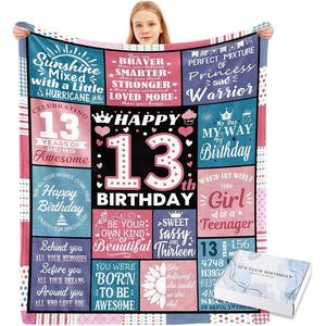 Manta de Franela con Frases de Cumpleaños Número 13, Manta para Siesta, Transpirable, Suave al Tacto, para el Hogar y la Oficina, con Estampado Personalizado YH-MT-0 - Product Image 1