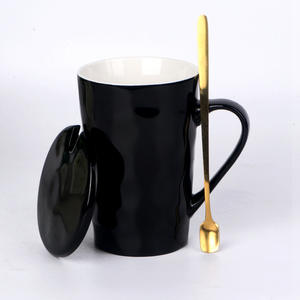 Simple Ceramic <b>Mug</b> <b>Set</b> With Lid And Spoon White And Black Three Piece For <b>Coffee</b> Gift Home Use - Product Image 5