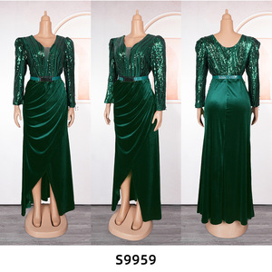 S9959 Abiti da Sera di Lusso Eleganti <span class=keywords><strong>con</strong></span> Maniche Lunghe Scollo a V Riccamente Decorati <span class=keywords><strong>in</strong></span> <span class=keywords><strong>Velluto</strong></span> e Paillettes Abiti da Cerimonia per Donne - Product Image 5
