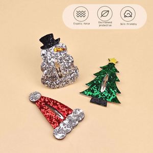 Pinza para el pelo infantil de estilo dulce navideño, de acetato, con diseño de árbol de Navidad, muñeco de nieve y sombrero, con lentejuelas BB, tipo 'Bye-bye Drip' para niños - Product Image 3
