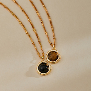 Collar con Colgante de Ojo de Tigre Negro Ónix Vintage N93T, Chapado en Oro de 18K, Joyería al por Mayor, Resistente al Agua, Hipoalergénico, No se Desvanece - Product Image 6