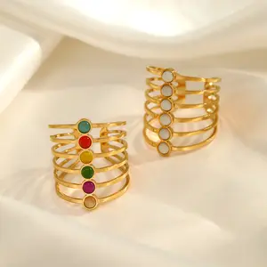 NUORO anneau ouvert Vintage en acier inoxydable multicouche pierre colorée pour femmes vente en gros anneau large ouvert pour doigt