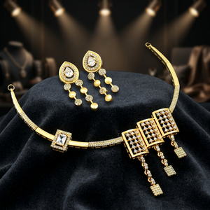 Collares cortos AD de oro mate de 14K, 18K, 24K al por mayor, diseño tradicional, conjunto de joyería AD, collares de moda con piedras AD - Product Image 3