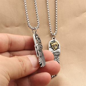 Colgante de ala de ángel de acero inoxidable con símbolo de ojo, collar para hombre, diseño geométrico, regalo de joyería de moda 280613 - Product Image 3