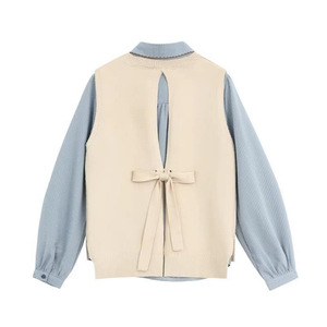 Women's Knitted <b>Sweater</b> Vest <b>Set</b> Loose Fit Crew Neck Breathable Two Piece Casual Top With Bow Detail - Product Image 5