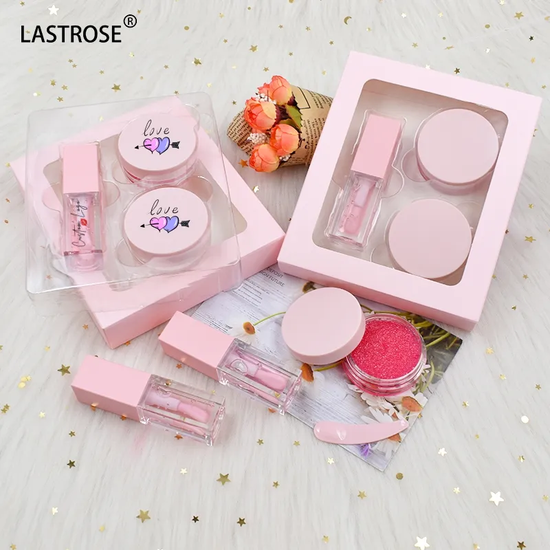 Set Perawatan Bibir Label pribadi Kit glasir Minyak Masker Scrub perawatan bibir merah muda bebas Tautan Vegan Logo Anda sendiri