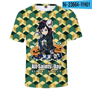 New Design Custom Pattern Anime T Shirt Polyester Cotton Sublimation Shirt Demon Slayer Clothing Tshirt