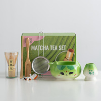 NEWELL Nouveau Set de Bol à Matcha en Céramique Motif Chat Mignon avec Support pour Fouet à Thé Outil de Préparation du Thé Japonais