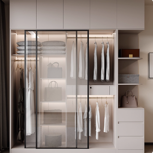 Armoire coulissante en verre avec porte coulissante en eucalyptus de qualité <span class=keywords><strong>OSB</strong></span>, ensemble d'armoire de chambre à coucher moderne et luxueuse <span class=keywords><strong>pour</strong></span> la maison - Product Image 4