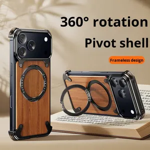 Custodia di Lusso in Legno di Noce per <span class=keywords><strong>Apple</strong></span> <span class=keywords><strong>iPhone</strong></span> 17 16 15 Pro Max, <span class=keywords><strong>Cover</strong></span> Protettiva Magnetica in Legno Massello e Metallo a Copertura Totale - Product Image 4