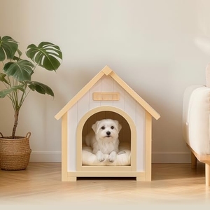 Maison pour animaux de compagnie en cèdre massif de style <span class=keywords><strong>cabane</strong></span> jaune crème pour l'intérieur, maison en bois naturel pour chats - Product Image 4