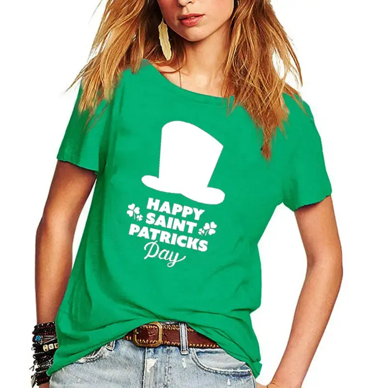 2023 kaus kasual untuk wanita kaus grafis pakaian Hari St Patricks wanita Shamrock Clover Applique kaus Wanita dengan logo