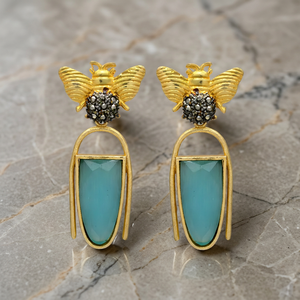 Pendientes Colgantes de Latón Hechos a Mano con Piedras Preciosas, Chapados en Oro, Estilo Étnico Bohemio para Fiesta de Compromiso - Product Image 2