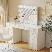 Table de maquillage moderne haut de gamme avec plateau en verre, miroir amovible à LED intelligent pour salle de bain, maison de luxe, écologique et solide