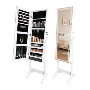 Miroir complet autoportant 360 miroir de rangement rotatif en bois avec boîte à bijoux - Product Image 2