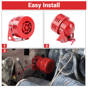 แตรลมรถยนต์ 12V สีแดง พร้อมเสียงเตือน สำหรับติดตั้งเพิ่มเติม วัสดุเหล็ก - Product Image 5