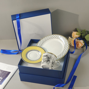 Luxury Golden 4-Piece Bone China <b>Dinnerware</b> <b>Set</b> with Lucky & Joyous Pattern for Business Gifts - Product Image 2